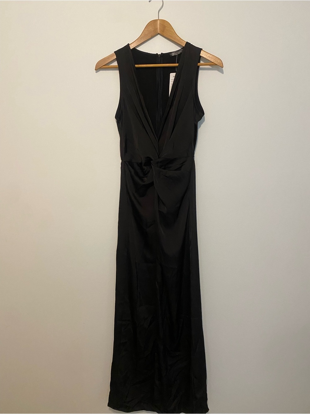 NWT PRETTYGARDEN Black Satin V-Neck Maxi Dress